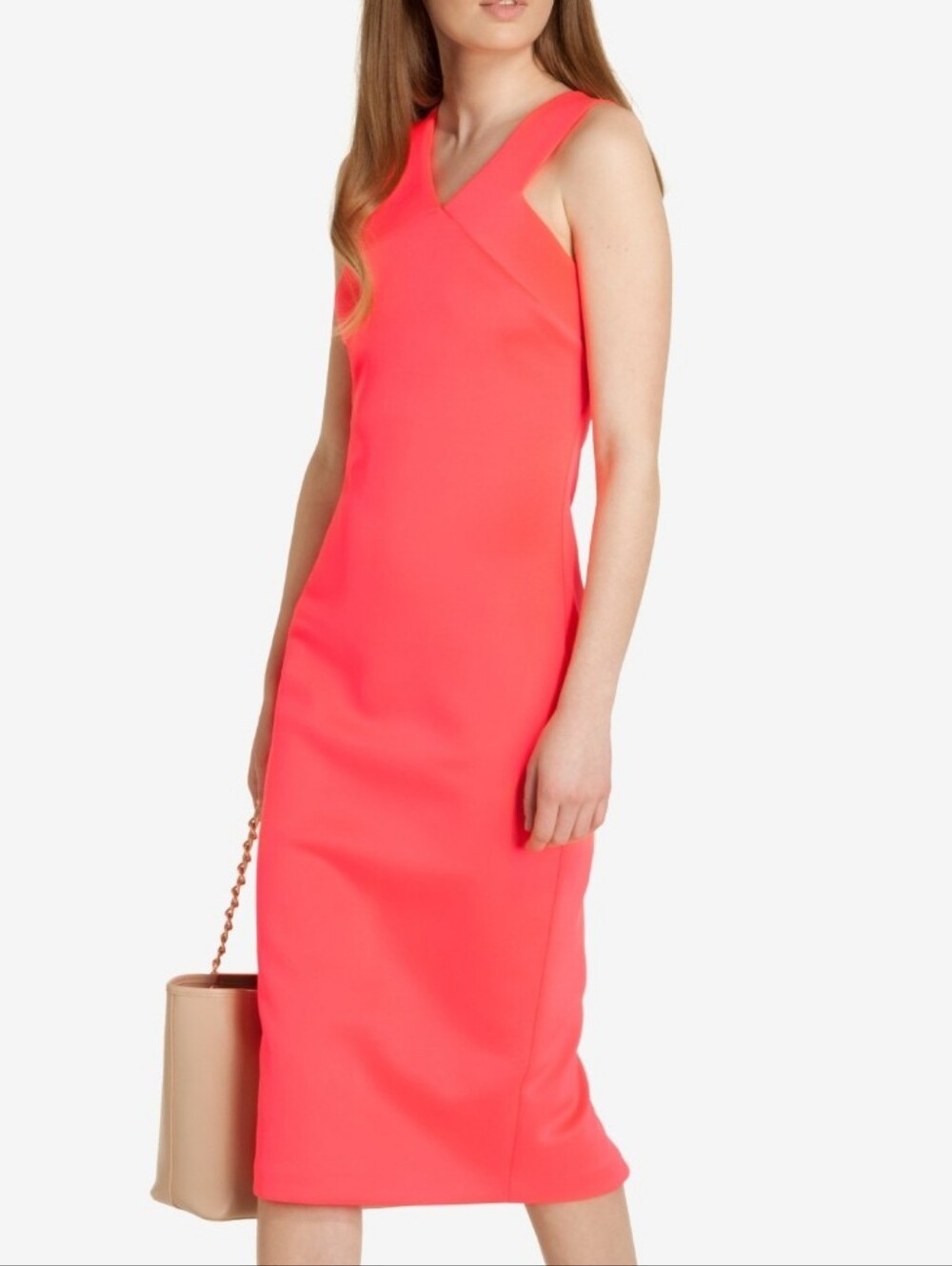Ted Baker Neon Coral Midi Dress Ted Size 5 Us 12